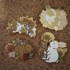 The Crowned Rabbit Fall Cottagecore Autumn Mushroom Floral Bunny Pins
